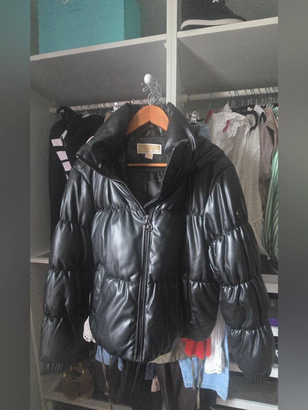 MK Black Puffer Jacket with High Collar - Women